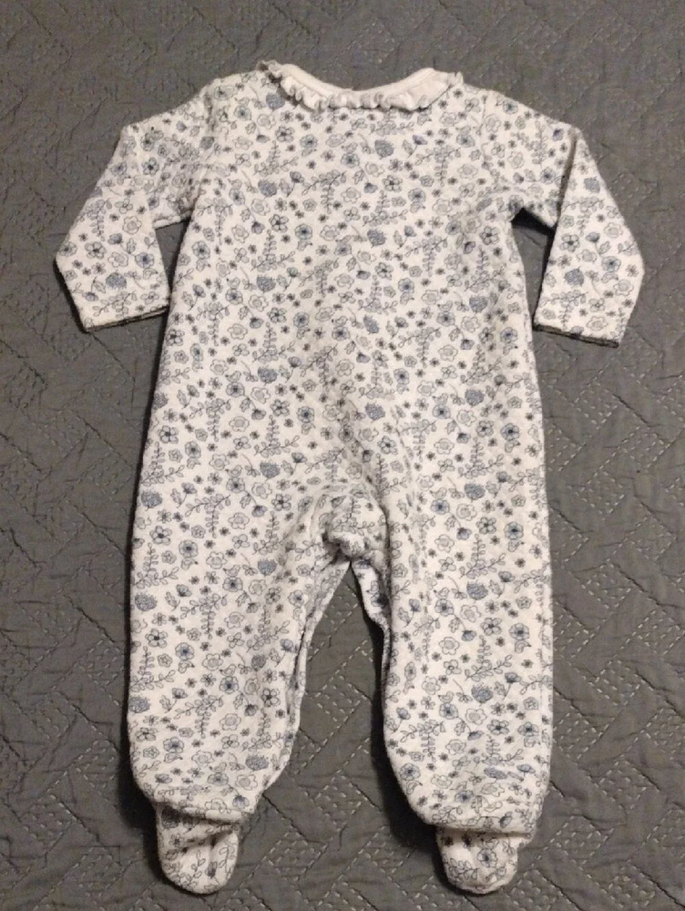 Laura Ashley Cream Footed One-Piece with Light Blue Floral Print